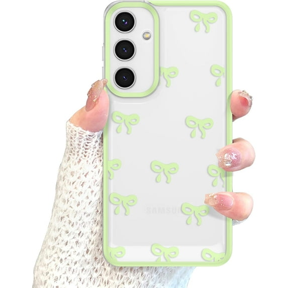 Case for Samsung Galaxy A15 4G/5G, Clear Cute Ribbon Bowknot Pattern Aesthetic Transparent Phone Case Raised Camera Protection Stylish Slim Soft Durable TPU Protective Cover for Women - Green