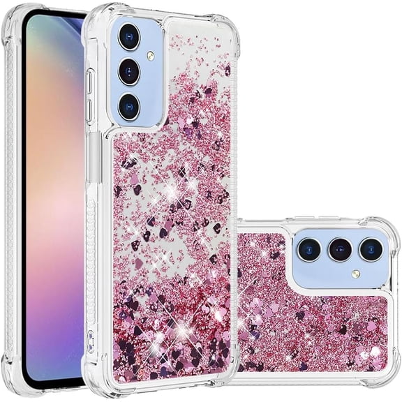 Case for Samsung Galaxy A15 5G Case Glitter Liquid Cute Clear Phone Case Floating Quicksand Shockproof Protective Bumper Soft TPU Case for Samsung Galaxy A15 5G Love Rose YB