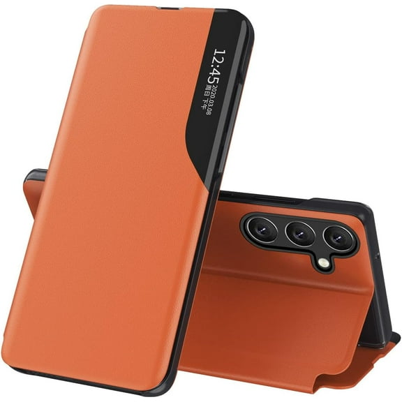 Case for Samsung Galaxy A15 5G, Galaxy A15 5G Case Clear View Leather with Kickstand Magnetic Flip Phone Case Women Men Shockproof Protective Cover for Samsung Galaxy A15 5G,Windows Orange