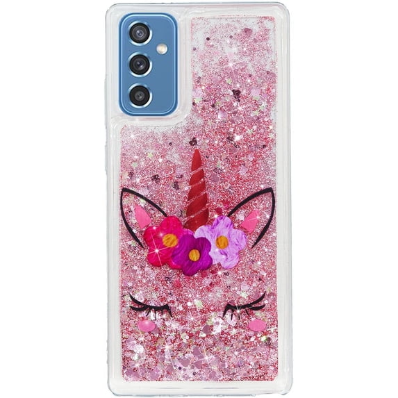 Case for Samsung Galaxy A15 5G, Galaxy A15 5G Case Cute Pink Glitter Luxury Sparkle Liquid for Girls Women Quicksand Clear Soft TPU Protective Phone Case for Samsung Galaxy A15 5G Wink Unicorn