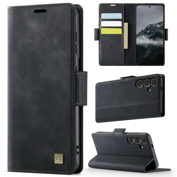 Case for Samsung Galaxy A15, Premium PU Leather Flip Wallet Cover with RFID Blocking Card Slots & Kickstand, Full Body Shockproof Drop Protective Classic Business Durable Phone Case, Black