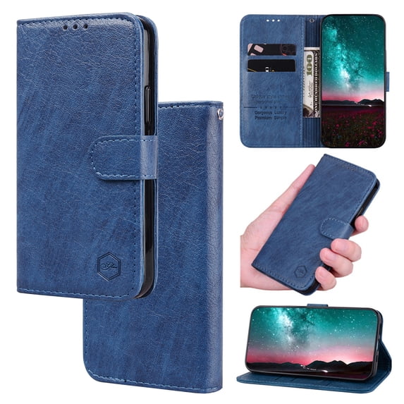 Case for Samsung Galaxy A15, Vintage PU Leather Wallet Book Case Magnetic Closure Credit Card Holder Kickstand Shock-Absorbing Flip Case Compatible with Samsung Galaxy A15 - Darkblue
