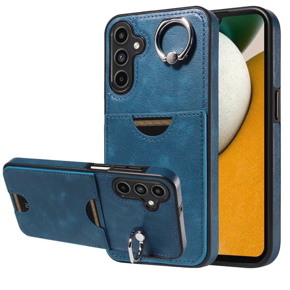 Case for Samsung Galaxy A15 Wallet with Credit Card Holder & Finger Ring Stand, PU Leather Slim Cover Shockproof Scratch Resistant Full Protection Case for Samsung Galaxy A15, Blue