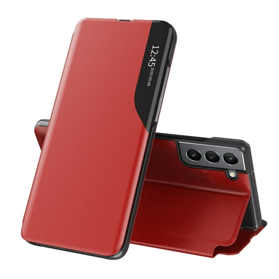 Case for Samsung Galaxy A16 5G/4G with Magnetic Closure Kickstand Mirror Window Flip Folio Case, Luxury PU Leather Rugged PC Bumper Shockproof Phone Cover for Samsung Galaxy A16 5G/4G, Red