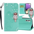 thumbnail image 1 of Case for Samsung Galaxy A16 5G with Card Slot Holder & Wrist Strap, Glitter Diamond Rhinestone Owl PU Leather Flip Folio Wallet Cover Case for Samsung Galaxy A16 MTY- MTY-Green, 1 of 13