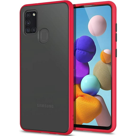 Case for Samsung Galaxy A21S Thin Shockproof Phone Case PC Back TPU Bumper [Protect from Fingerprint/Shock/Scratch/Slip] Translucent Matte Phone Cover for Samsung Galaxy A21S-Red