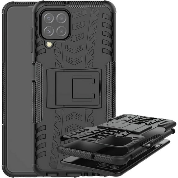 Case for Samsung Galaxy A22 4G (Not 5G), Tyre Pattern Design Hybrid TPU+PC Material Double Layer Protection Shockproof Cover with Kickstand Phone Case for Samsung Galaxy A22 4G XC Black