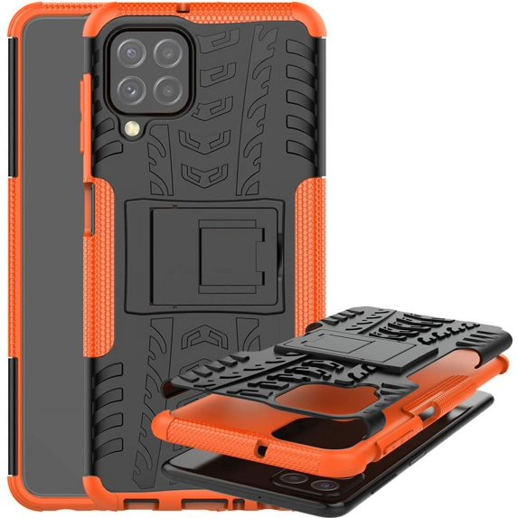 Case for Samsung Galaxy A22 4G (Not 5G), Tyre Pattern Design Hybrid TPU+PC Material Double Layer Protection Shockproof Cover with Kickstand Phone Case for Samsung Galaxy A22 4G XC Orange
