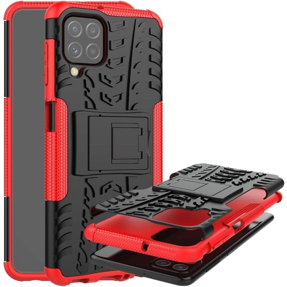 Case for Samsung Galaxy A22 4G (Not 5G), Tyre Pattern Design Hybrid TPU+PC Material Double Layer Protection Shockproof Cover with Kickstand Phone Case for Samsung Galaxy A22 4G XC Red