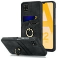 thumbnail image 1 of Case for Samsung Galaxy A22 5G with Metal Ring Holder Kickstand Card Slots Phone Cover, PU Leather Slim Plain All-Inclusive Shockproof Protection Case for Samsung Galaxy A22 5G 6.6 Inch,Black, 1 of 17