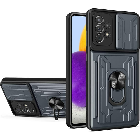 Case for Samsung Galaxy A23 4G/5G with Card Holder, Heavy Duty Protection Phone Case with Magnetic Ring Kickstand Slide Camera Cover for Samsung Galaxy A23 LJK Gray