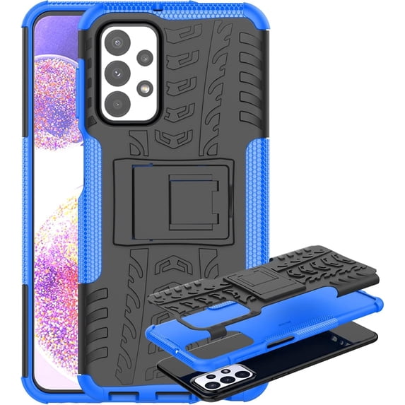 Case for Samsung Galaxy A23 4G, Tyre Pattern Design Hybrid TPU+PC Material Double Layer Protection Shockproof Cover with Kickstand Phone Case for Samsung Galaxy A23 4G Blue