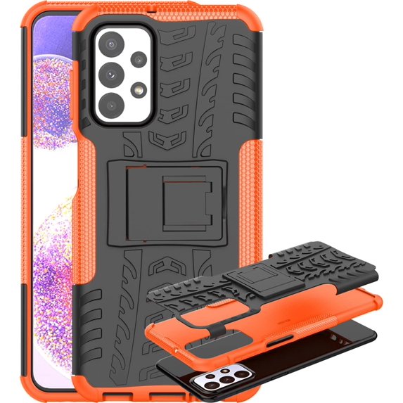 Case for Samsung Galaxy A23 4G, Tyre Pattern Design Hybrid TPU+PC Material Double Layer Protection Shockproof Cover with Kickstand Phone Case for Samsung Galaxy A23 4G Orange