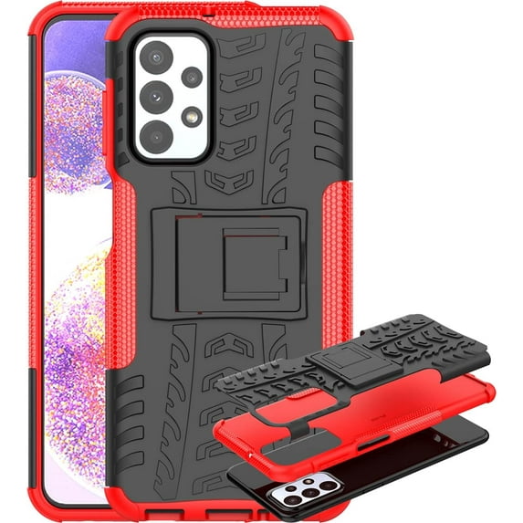 Case for Samsung Galaxy A23 4G, Tyre Pattern Design Hybrid TPU+PC Material Double Layer Protection Shockproof Cover with Kickstand Phone Case for Samsung Galaxy A23 4G Red