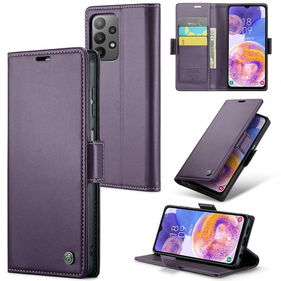 Case for Samsung Galaxy A23 4G Wallet Case, Retro PU Leather Flip Case with Magnetic Closure, [RFID Blocking] Card Holder and Kickstand for Men Women, TPU Shockproof Full Protective Case, Purple