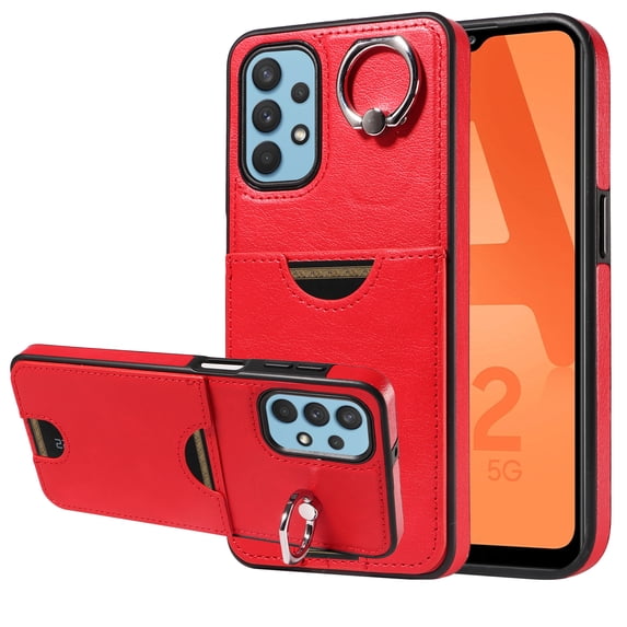 Case for Samsung Galaxy A23 4G Wallet with Credit Card Holder & Finger Ring Stand, PU Leather Slim Cover Shockproof Scratch Resistant Full Protection Case for Samsung Galaxy A23 4G, Red