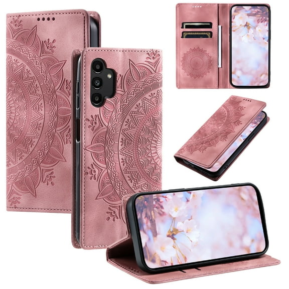 Case for Samsung Galaxy A23 4G Wallet Case for Women Girls with Card Holder, Embossed Flower Pattern Magnetic Flip PU Leather Purse Protective Phone Cover for Samsung Galaxy A23 4G, Pink