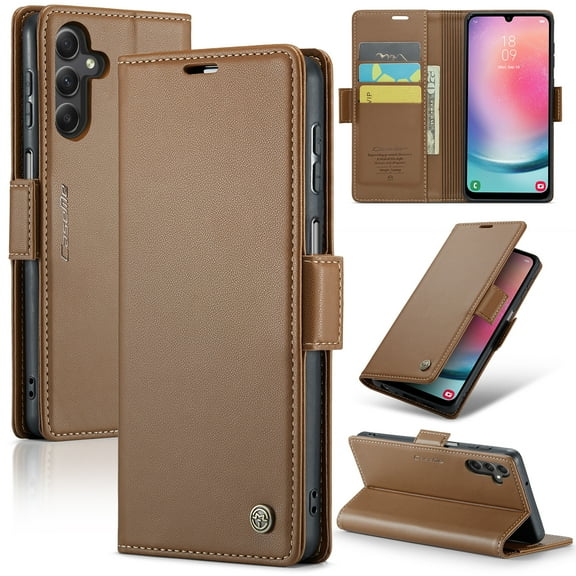 Case for Samsung Galaxy A24 4G Wallet Case, Retro PU Leather Flip Case with Magnetic Closure, [RFID Blocking] Card Holder and Kickstand for Men Women, TPU Shockproof Full Protective Case, Brown