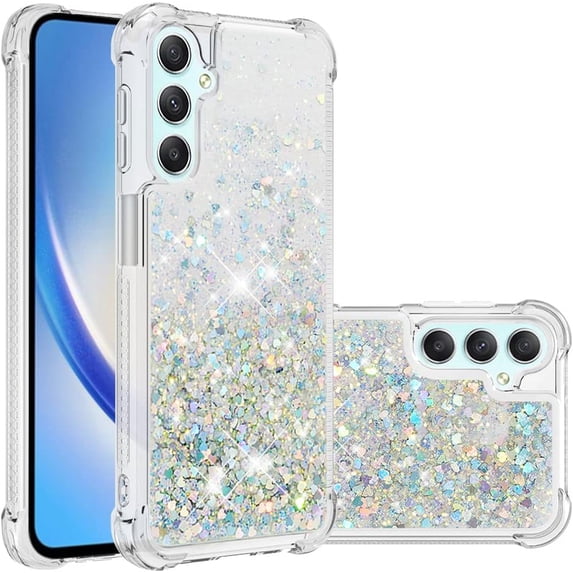 Case for Samsung Galaxy A25 5G Case Glitter Liquid Cute Clear Phone Case Floating Quicksand Shockproof Protective Bumper Soft TPU Case for Samsung Galaxy A25 5G Love Sliver YB
