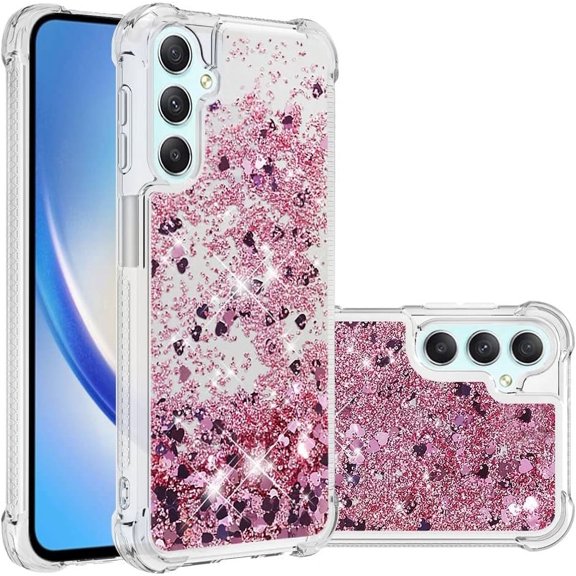 Case for Samsung Galaxy A25 5G Case Glitter Liquid Cute Clear Phone Case Floating Quicksand Shockproof Protective Bumper Soft TPU Case for Samsung Galaxy A25 5G Love Rose YB
