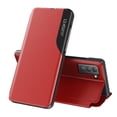 thumbnail image 1 of Case for Samsung Galaxy A25 5G with Magnetic Closure Kickstand Mirror Window Flip Folio Case, Luxury PU Leather Rugged PC Bumper Shockproof Phone Cover for Samsung Galaxy A25 5G, Red, 1 of 6