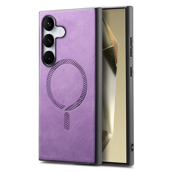 Case for Samsung Galaxy A25 5G Magnetic Compatible with MagSafe, Slim Luxury Skin-Feel PU Leather Non-Slip Grip Shockproof Bumper Cover Magnetic Support Car Mount Phone Case for Galaxy A25 5G, Purple