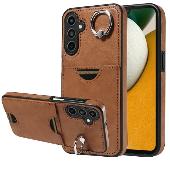 Case for Samsung Galaxy A25 5G Wallet with Credit Card Holder & Finger Ring Stand, PU Leather Slim Cover Shockproof Scratch Resistant Full Protection Case for Samsung Galaxy A25 5G, Brown