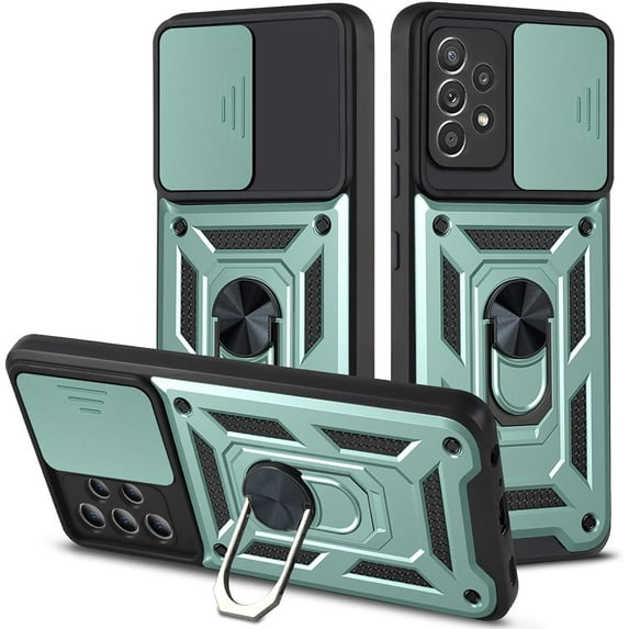 Case for Samsung Galaxy A32 4G (Not 5G) with Slide Camera Cover,Military Grade Heavy Duty Protection Phone Case Cover with Magnetic Ring Kickstand for Samsung Galaxy A32 4G SJ Green