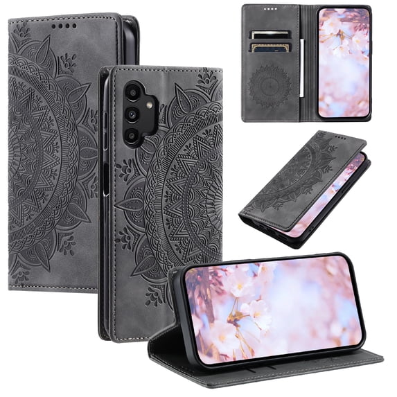 Case for Samsung Galaxy A32 4G Wallet Case for Women Girls with Card Holder, Embossed Flower Pattern Magnetic Flip PU Leather Purse Protective Phone Cover for Samsung Galaxy A32 4G, Grey