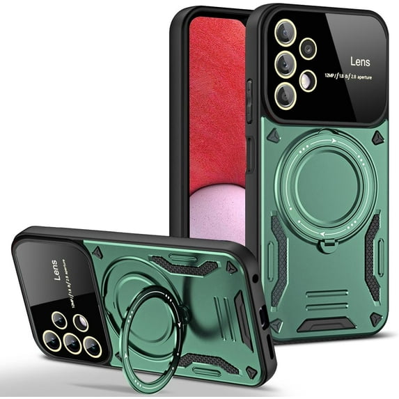 Case for Samsung Galaxy A32 5G with Magnetic Attraction 360° Ring Stand Cover for Samsung Galaxy A32 5G with Screen Camera Protector Hard PC TPU Case Green
