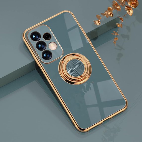 Case for Samsung Galaxy A32 5G Ring Holder Shiny Plating Rose Gold Edge 360 Degree Rotation Kickstand for Women Girls Slim Soft Flexible TPU Protective Cover for Galaxy A32 5g Case,6.5" Gray