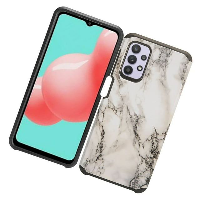 Case for Samsung Galaxy A32 5G Stylish Design Floral Armor Dual Layer Hard Shockproof TPU Hybrid Protection Slim Cover for Galaxy A32 5G by Xcell - Marble White