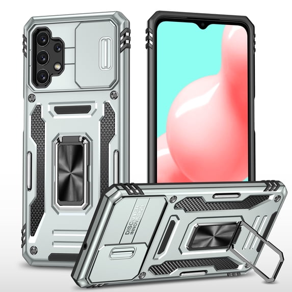 Case for Samsung Galaxy A33 5G, Drop Resistant Lens Slide Design Case with Adjustable Ring Kickstand Lens Screen Protective Phone Cover for Samsung Galaxy A33 5G 6.4 Inch,Gray