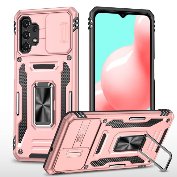 Case for Samsung Galaxy A33 5G, Drop Resistant Lens Slide Design Case with Adjustable Ring Kickstand Lens Screen Protective Phone Cover for Samsung Galaxy A33 5G 6.4 Inch,Rosegold