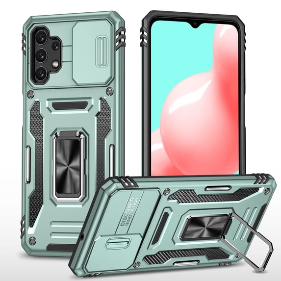 Case for Samsung Galaxy A33 5G, Drop Resistant Lens Slide Design Case with Adjustable Ring Kickstand Lens Screen Protective Phone Cover for Samsung Galaxy A33 5G 6.4 Inch,Darkgreen