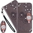 thumbnail image 1 of Case for Samsung Galaxy A33 5G (not 4g) with Credit Cards Pocket, Glitter Bling Diamond PU Leather Wallet Phone Case with Wsrist String Flip Cover for Samsung Galaxy A33 5G Owl Grey, 1 of 8