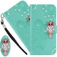 thumbnail image 1 of Case for Samsung Galaxy A33 5G (not 4g) with Credit Cards Pocket, Glitter Bling Diamond PU Leather Wallet Phone Case with Wsrist String Flip Cover for Samsung Galaxy A33 5G Owl Green, 1 of 8