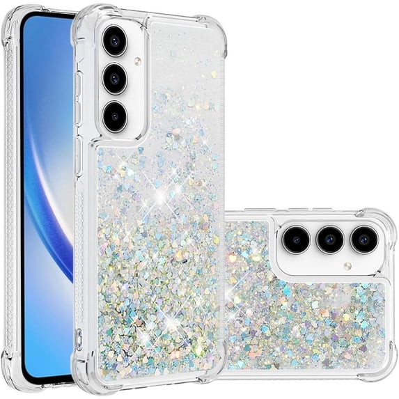Case for Samsung Galaxy A35 5G Case Glitter Liquid Cute Clear Phone Case Floating Quicksand Shockproof Protective Bumper Soft TPU Case for Samsung Galaxy A35 5G Love Sliver YB