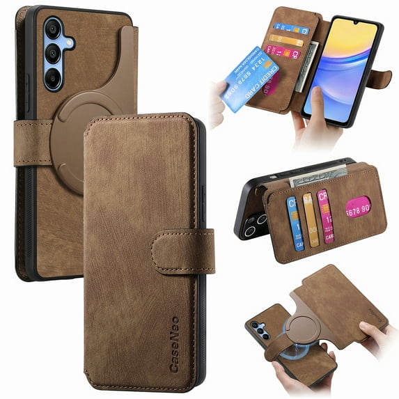Case for Samsung Galaxy A35 Detachable Magnetic Wallet Phone Case for Men Women, RFID Blocking Material Retro Folio Flip Leather Case with 3 Card Slots for Samsung Galaxy A35, Brown