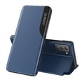 thumbnail image 1 of Case for Samsung Galaxy A35 with Magnetic Closure Kickstand Mirror Window Flip Folio Case, Luxury PU Leather Rugged PC Bumper Shockproof Phone Cover for Samsung Galaxy A35, Blue, 1 of 6