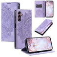 thumbnail image 1 of Case for Samsung Galaxy A35 Wallet Case for Women Girls with Card Holder, Embossed Flower Pattern Magnetic Flip PU Leather Purse Protective Phone Cover for Samsung Galaxy A35, Purple, 1 of 11