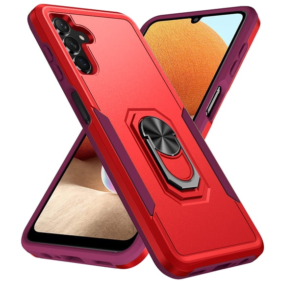 Case for Samsung Galaxy A36 5G with Rugged Rotated Ring Stand, Military Grade Heavy Duty Cover Support Magnetic Car Mount Shockproof Protective Case for Samsung Galaxy A36 5G, Red+Rose