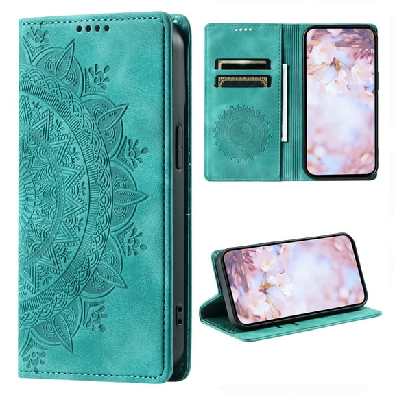 Case for Samsung Galaxy A36 5G Wallet Case for Women Girls with Card Holder, Embossed Flower Pattern Magnetic Flip PU Leather Purse Protective Phone Cover for Samsung Galaxy A36 5G, Green