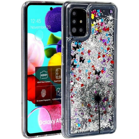 Case for Samsung Galaxy A51, Galaxy A51 Case Cute Pink Glitter Luxury Sparkle Liquid for Girls Women Quicksand Clear Soft TPU Protective Phone Case for Samsung Galaxy A51 Dandelion