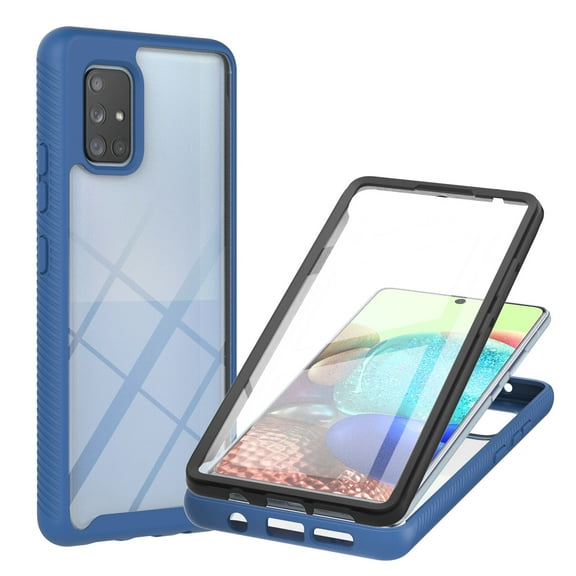 Case for Samsung Galaxy A52 with Built-in Screen Protector, Hybrid Rugged Full Body Drop Protection Shockproof Anti-Scratch Transparent Clear PC Back Phone Cover, Blue