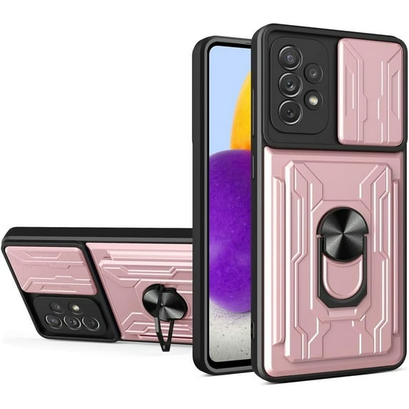 Case for Samsung Galaxy A53 5G with Card Holder, Heavy Duty Protection Phone Case with Magnetic Ring Kickstand Slide Camera Cover for Samsung Galaxy A53 5G LJK Rose Gold