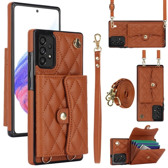 Case for Samsung Galaxy A53 5G, Crossbody Wristlet Case Wallet with RFID Blocking Card Slots KickStand Flip Folio PU Leather Magnetic Protective Cover Women for Samsung Galaxy A53 5G, Brown