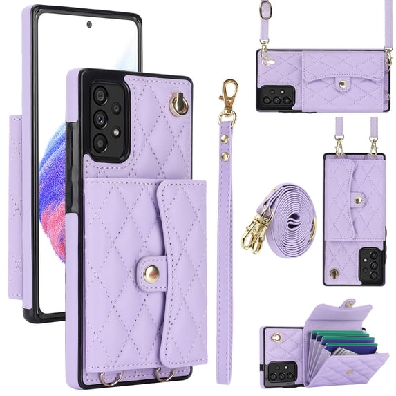 Case for Samsung Galaxy A53 5G, Crossbody Wristlet Case Wallet with RFID Blocking Card Slots KickStand Flip Folio PU Leather Magnetic Protective Cover Women for Samsung Galaxy A53 5G, Violet
