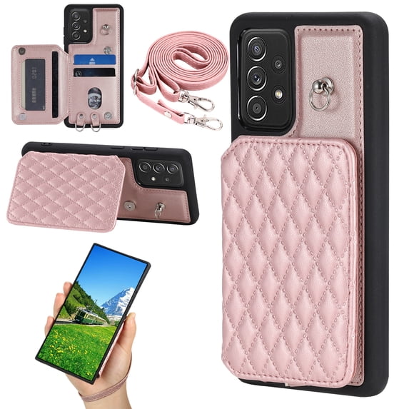 Case for Samsung Galaxy A53 5G, Detachable Crossbody Strap Wallet Case with Card Slots, Stand Ring Flip PU Leather Protective Cover Lanyard for Women for Samsung Galaxy A53 5G, Rosegold