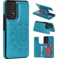 thumbnail image 1 of Case for Samsung Galaxy A53 5G, Luxury PU Leather Flip Case [Two Magnetic Clasp] [Card Slots] Stand Function Embossed Mandala Pattern Flower Durable Soft TPU Back Wallet Cover - Blue, 1 of 14